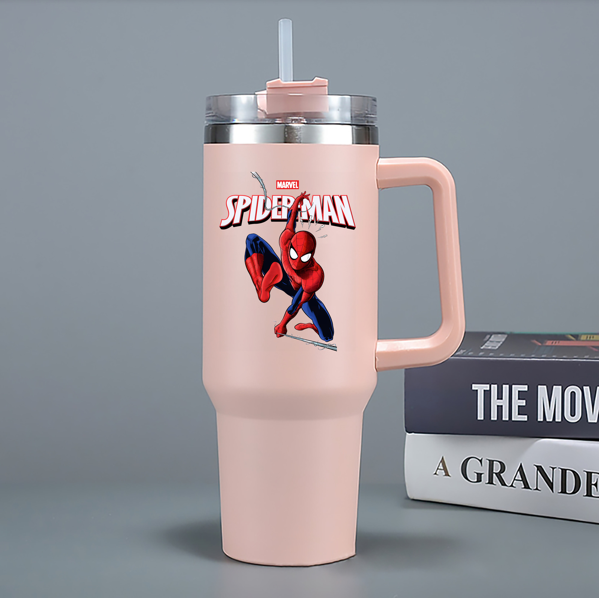 （画像用） Spider Man スパイダーマン 1200mL車用タンブラー - クリスタルステッカー（プラスチックストロー付き）
